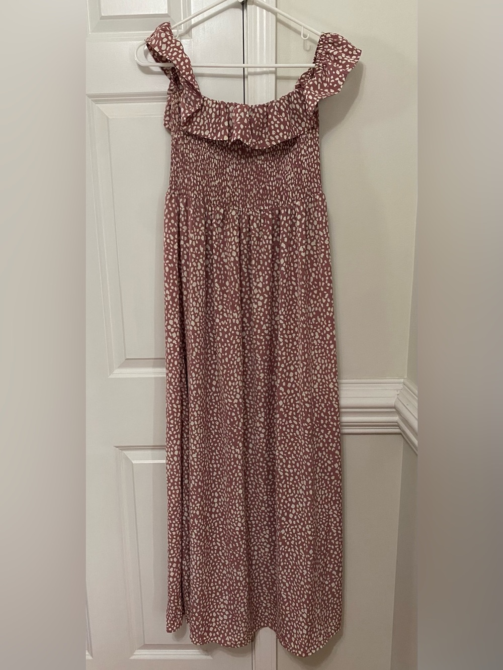 Vine & Love Dusty Rose Smocked Ruffle Maxi Dress Sz Small